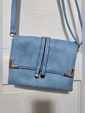 Light Blue Crossbody Bag with Polished Corner Accents And Vegan Leather